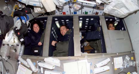 Three STS-107 Crewmembers Prior to Sleep Shift