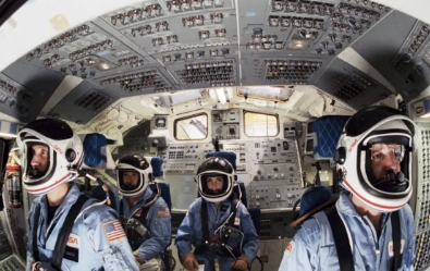 Challenger Crew Training in the Cockpit